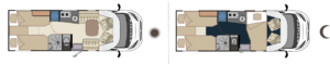 Implantations jour/nuit du modèle 69 LJG camping car profilé compact - Fleurette édition Wellness